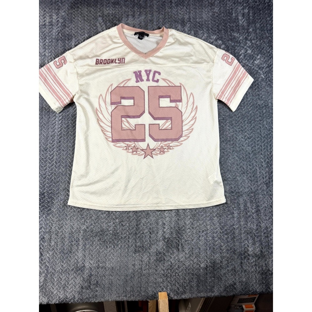 Streetwear Society Brooklyn NYC 25‎ Mesh Jersey Womens Small Cream Pink V Neck
